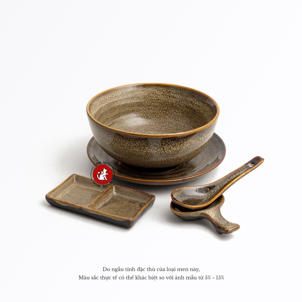 Muỗng thìa sứ ăn cơm, canh, súp men hỏa biến Bát Tràng - màu lam biếc và gấm cao cấp phong cách Bắc Âu