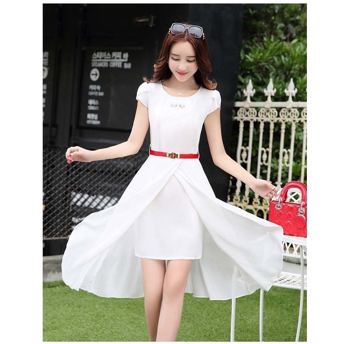 Váy nữ trắng thiết kế dự tiệc, Đầm xòe sang trọng trẻ trung xinh xắn Da49