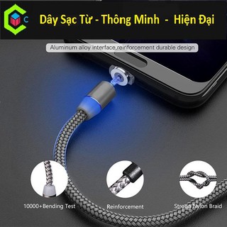 Dây cáp sạc từ đầu tròn nam châm 3 trong 1 cho 3 chân sạc Micro USB/Type-C/iPhone kèm phụ kiện