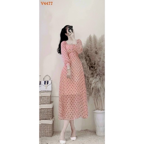 ĐẦM MIDI CHẤM BI CỔ VUÔNG THẮT EO 2M 💕💞