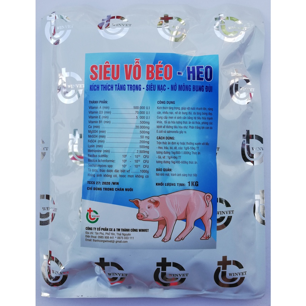 SIÊU VỖ BÉO HEO, LỢN, CHÓ, MÈO, KÍCH THÍCH TĂNG TRỌNG NHANH gói 1kg