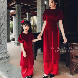 set áo dài nhung tay bồng siêu xinhh ( có cả mẹ và bé )