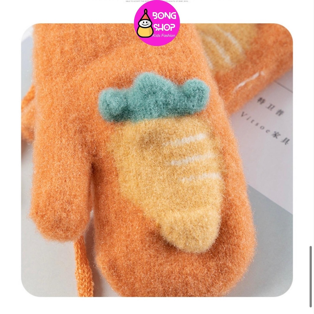 Găng tay nhung bên trong lót lông mềm mịn hình hoa quả dê thương cho bé 1- 2t