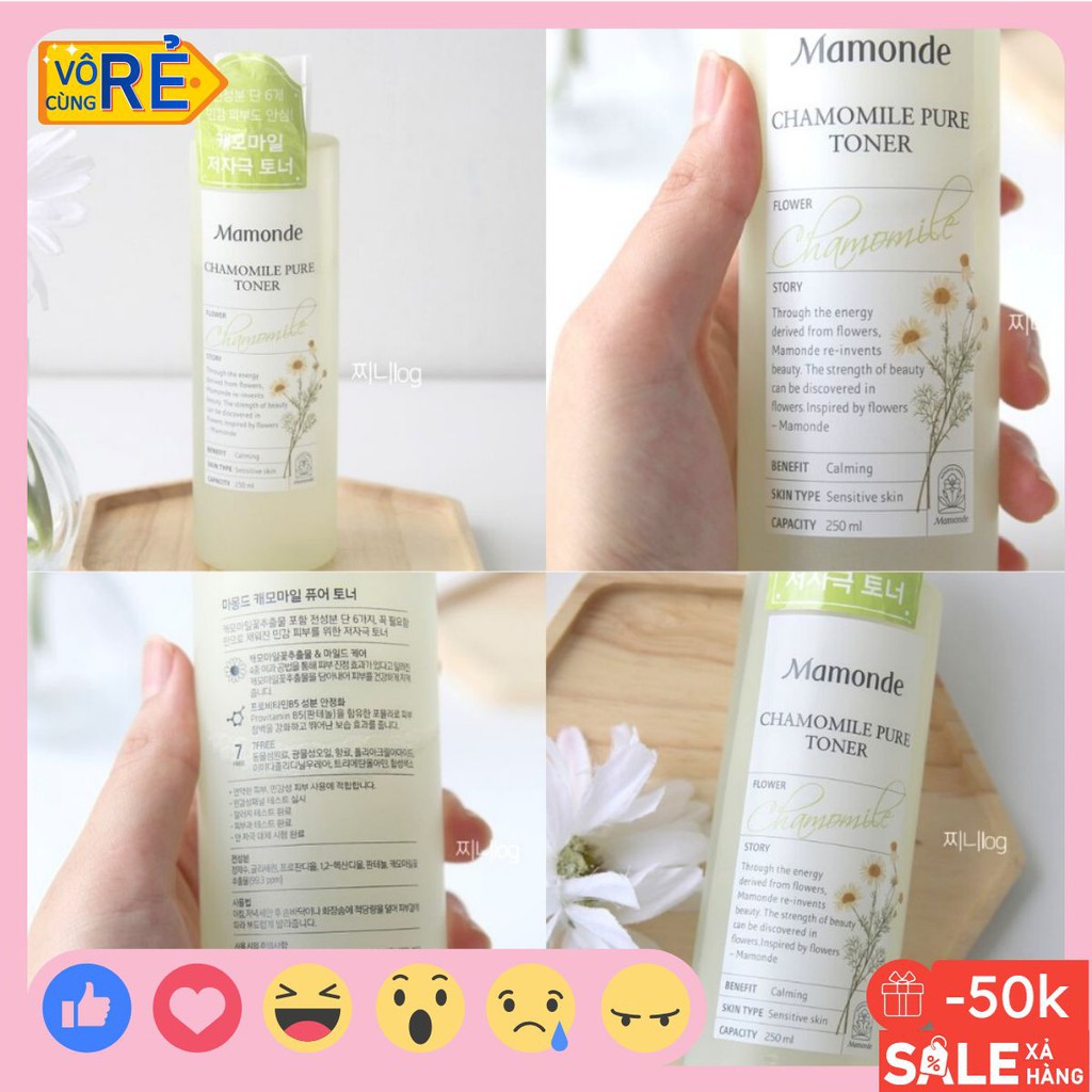 Nước Hoa Hồng Hoa Cúc La Mã Mamonde Chamomile Pure Toner - dưỡng da sáng hồng 250ml