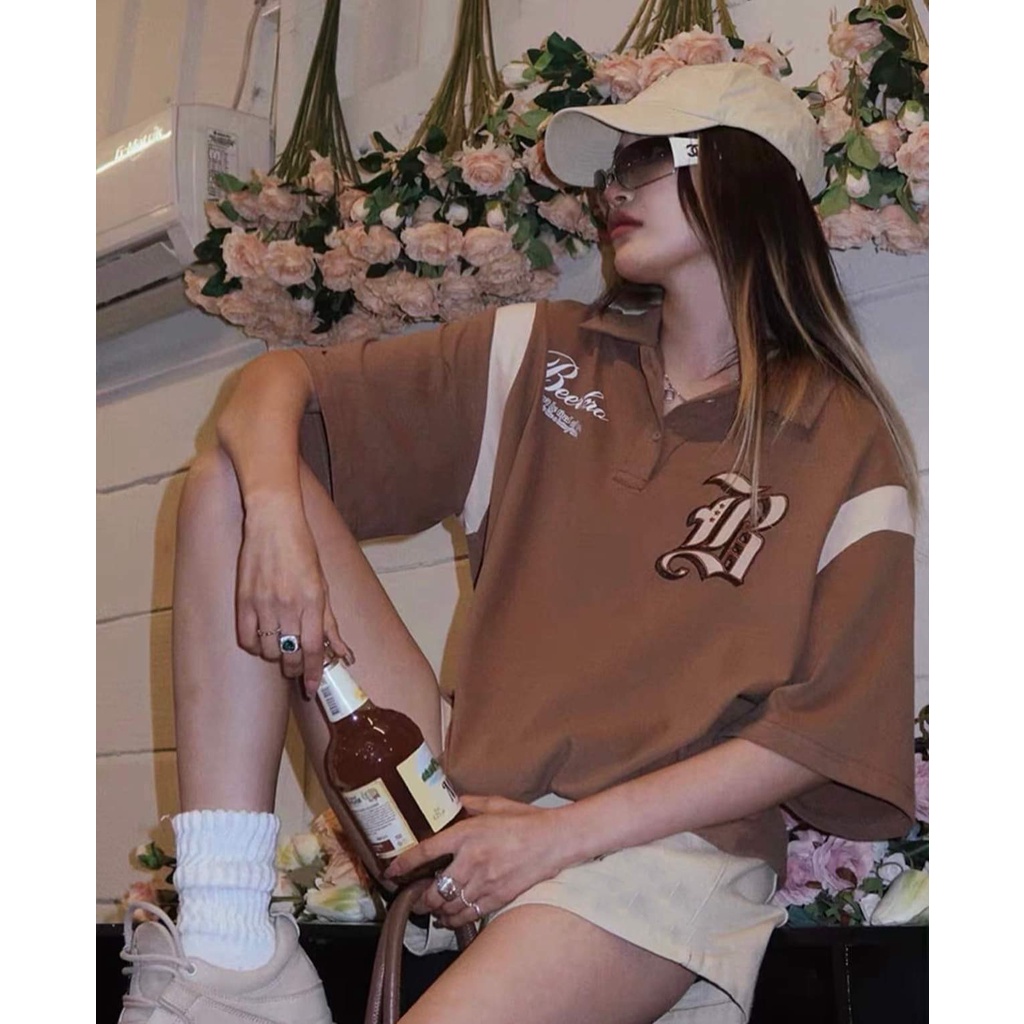 Set Đồ Bộ nữ Áo Thun Nâu In số 97 Kèm Quần Đùi Be