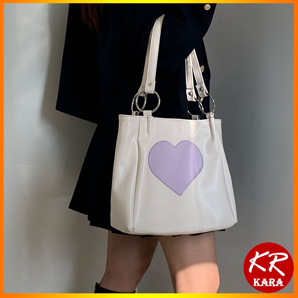 Túi tote da túi xách nữ đi học đi làm trái tim KARA 465- size 31*27*8cm, 3 màu lựa chọn