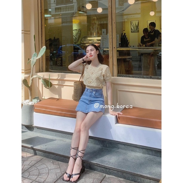 Áo len đính hoa croptop