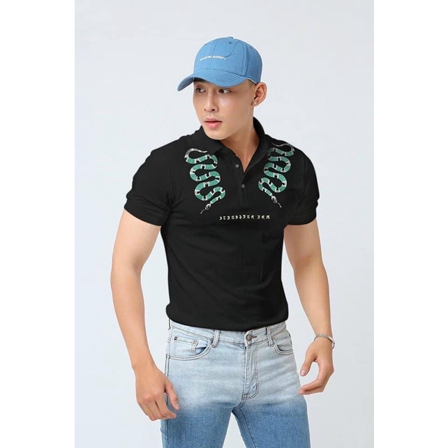 ÁO THUN CỔ TRỤ HOẠ TIẾT RẮN - ÁO THUN UNISEX
