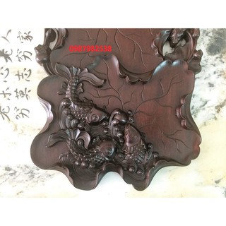 Khay trà gỗ gụ Cá chép chơi trăng