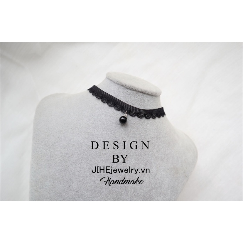 Choker Ren Đen Đính Ngọc Trai Phong Cách Hàn Quốc