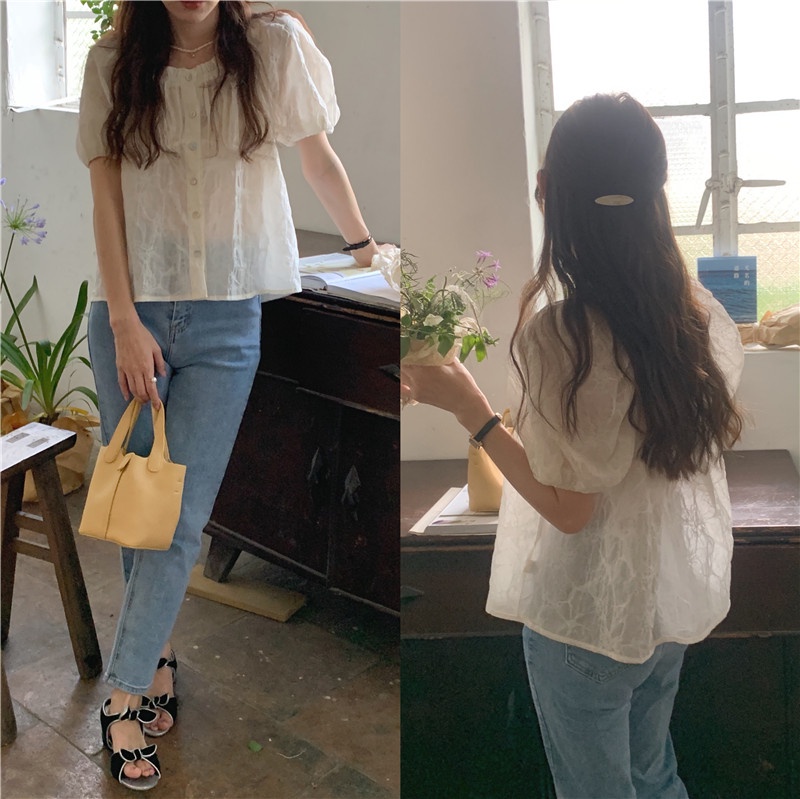 Áo Sơ Mi Nữ Tay Ngắn Ngọt Ngào Thanh Lịch Phong Cách Hàn Quốc 53219