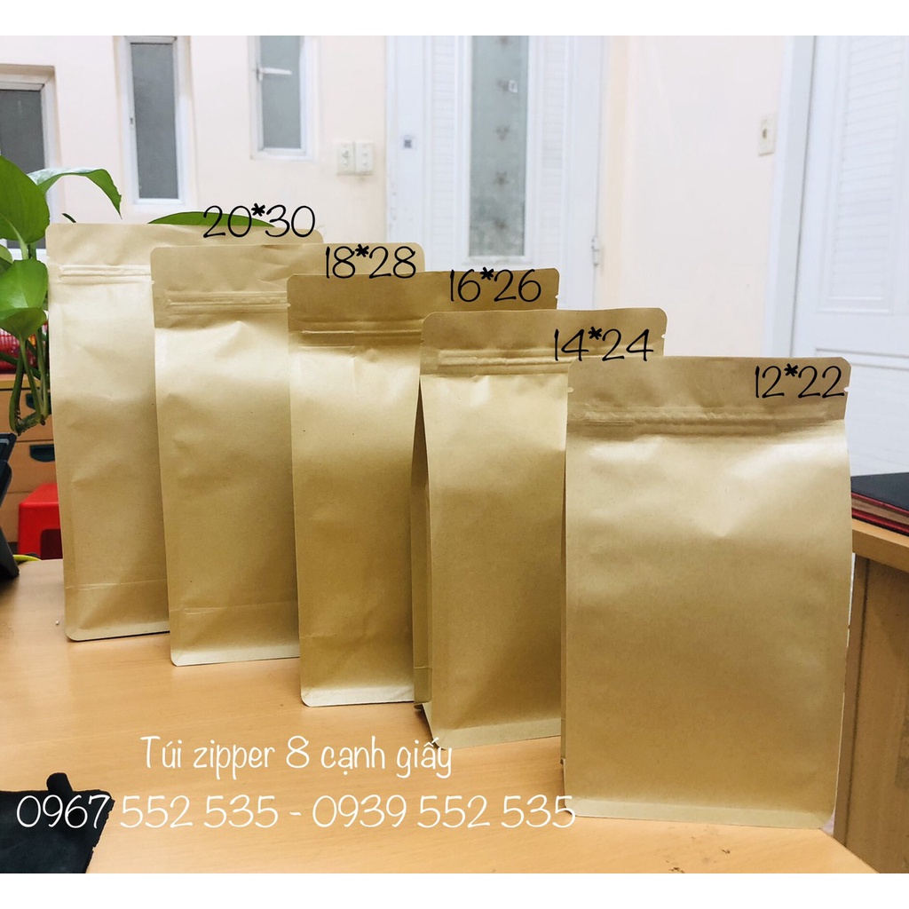 - Túi zipper giấy kraft 8 cạnh có cửa sổ - không cửa sổ, có màn chống thấm