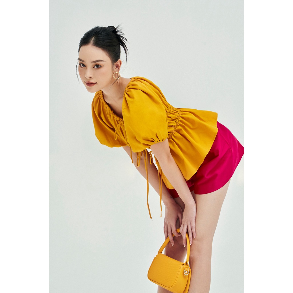 MOLLYNISTA (SALE 53%) Áo kiểu thiết kế Dara tay phồng rút nhúm chun eo freesize tiểu thư nữ tính cao cấp gợi cảm