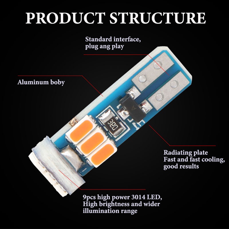 1 Đèn Led T5 3014 9SMD W3W 12V Gắn Bảng Điều Khiển Dành Cho Ô Tô