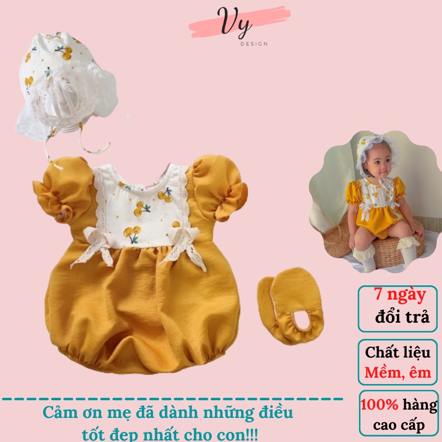 Đầm Đầy Tháng Bé Gái VY DESIGN. Bodýuit Cho Bé Gái Chất Mát Tặng Mũ Và Tất. Váy Sơ Sinh 0 12 Tháng, Quà Thôi Nôi