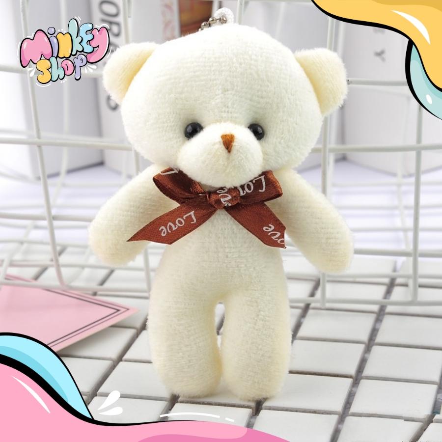 Móc khóa gấu bông đeo nơ dễ thương cute với nhiều màu phụ kiện túi xách 02MKG -Minkey