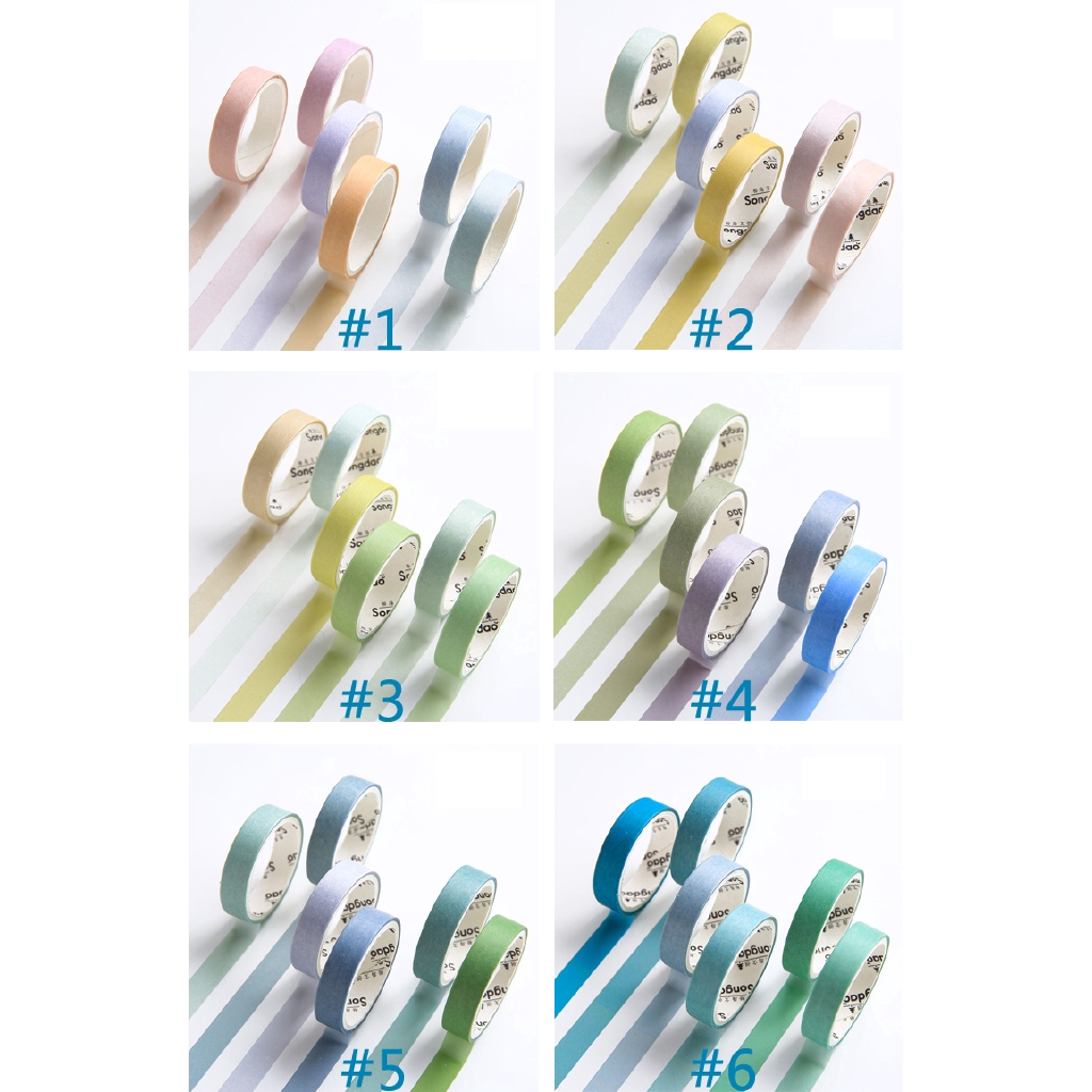 Set 6 cuộn băng keo giấy phong cách Nhật Bản nhiều màu sắc
