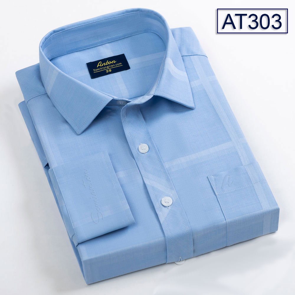 [HÀNG VIỆT NAM] Áo Sơ Mi Nam Công Sở Trung Niên Dài Tay Thương Hiệu Anton Kẻ Caro Chìm Sợi Tre - AT303