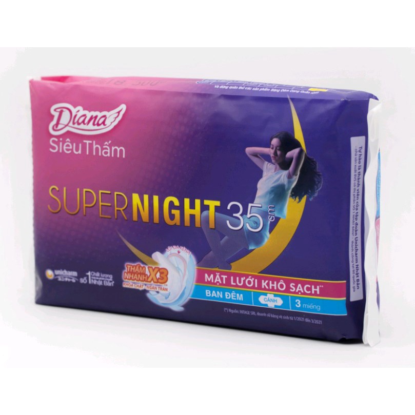 Băng vệ sinh ban đêm Diana Super Night chống tràn 3 miếng 35cm