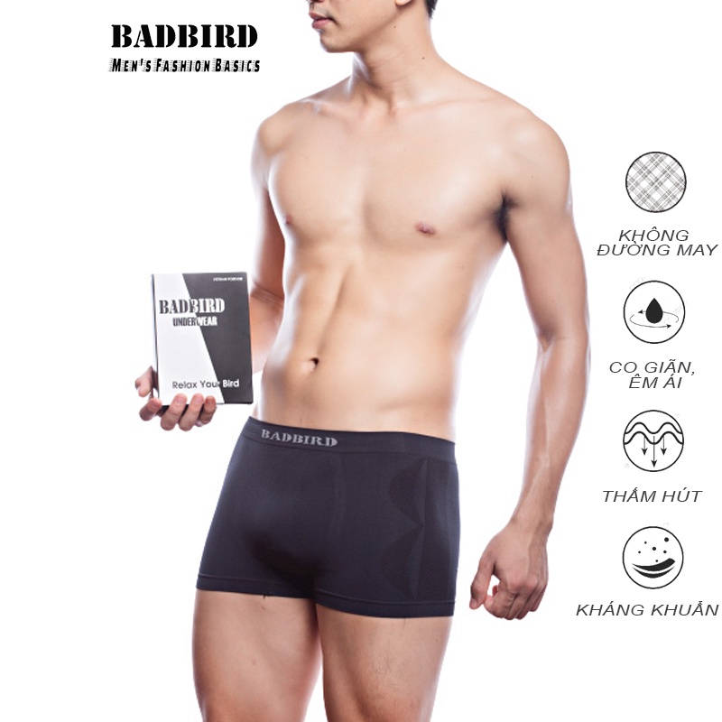 Quần lót nam cao cấp BADBIRD, dạng boxer, co giãn, kháng khuẩn, Thương hiệu Việt