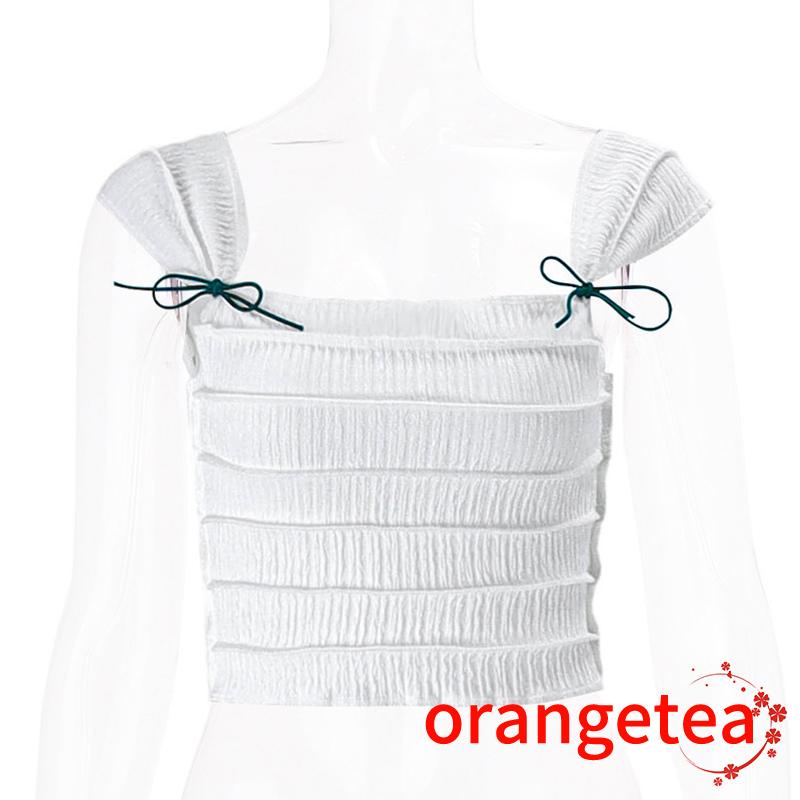 Áo Lửng Sát Nách Cổ Vuông Màu Trơn Buộc Dây Thời Trang Cho Nữ
