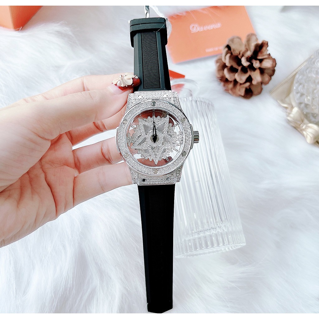 Set Đồng Hồ Nữ Davena 31669 38mm Silver Dây Silicon Chính Hãng Kèm Dây Da