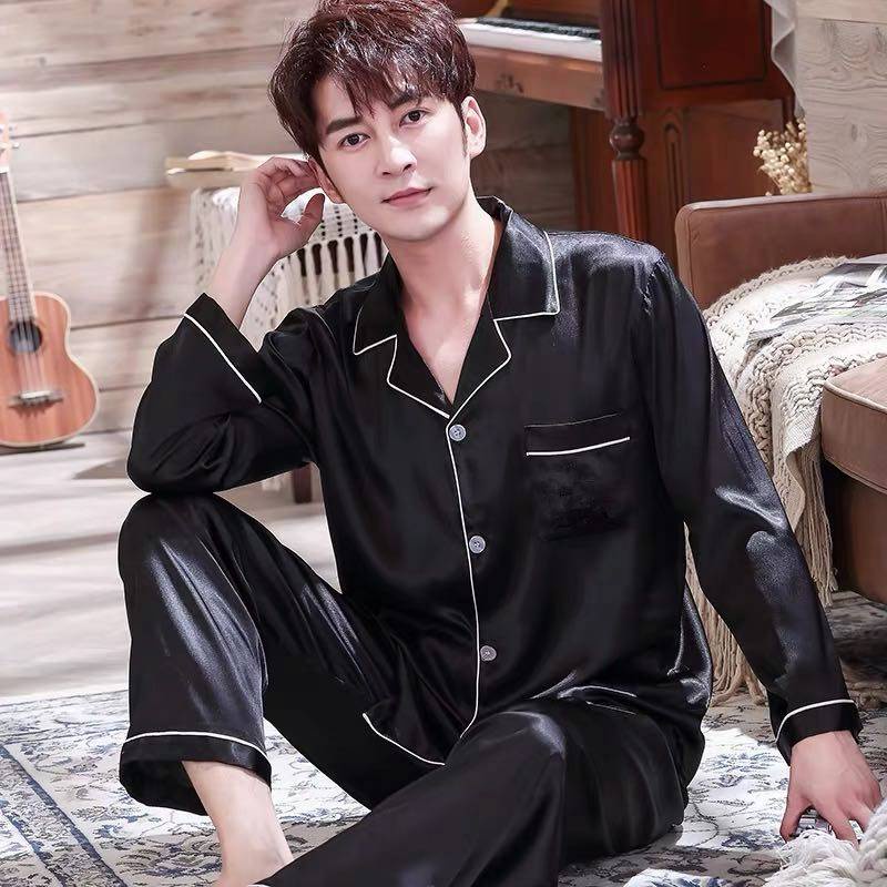 Bộ Đồ Ngủ Dài Tay Bằng Lụa Thời Trang Mùa Hè Hàn Quốc Cho Nam