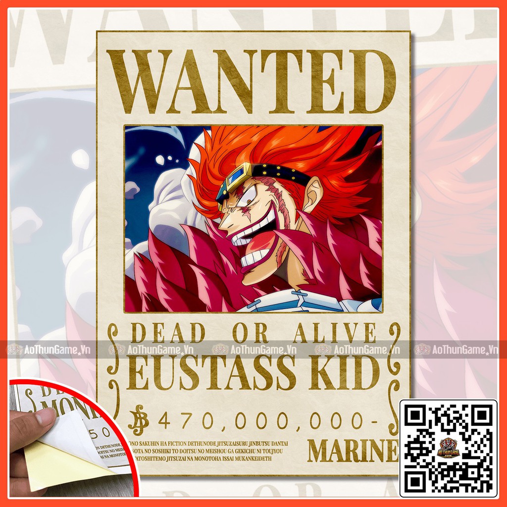 Poster One Piece Kid / Poster  truy nã One Piece / Hình dán tường Full HD mới nhất (Shop AoThunGameVn)