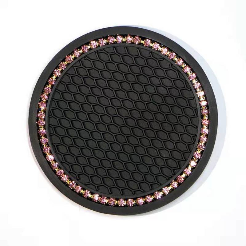 Miếng lót ly bằng silicon hình tròn dập nổi kim cương linh hoạt keo cách nhiệt chống trượt trang trí cho nội thất ô tô