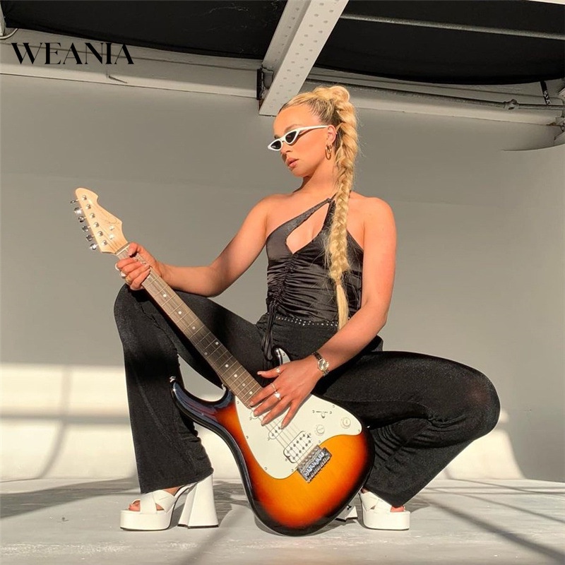 Áo Tank Top Cắt Hở Một Bên Vai Có Dây Rút Gợi Cảm D0326