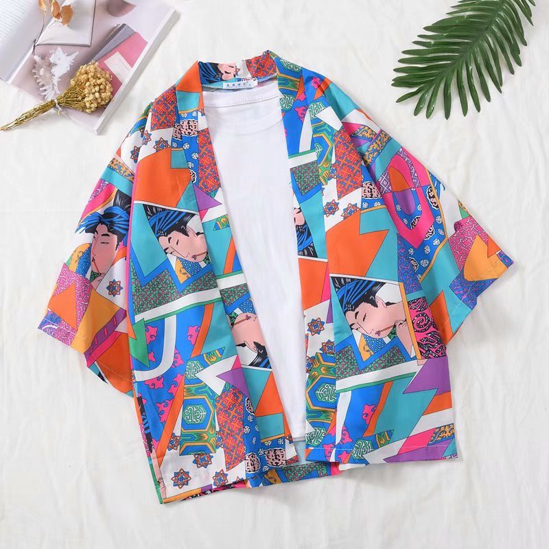 Spot fashion wild style color print design casual loose short sleeve shirt