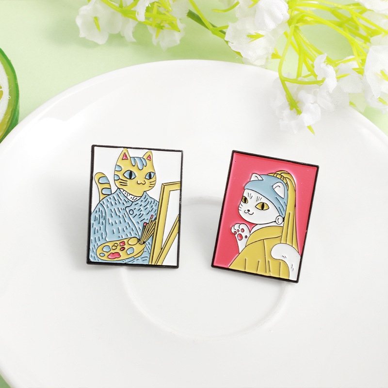 Trâm cài áo QIHE JEWELRY hình tranh sơn dầu Van Gogh bằng hợp kim thời trang dùng làm quà tặng
