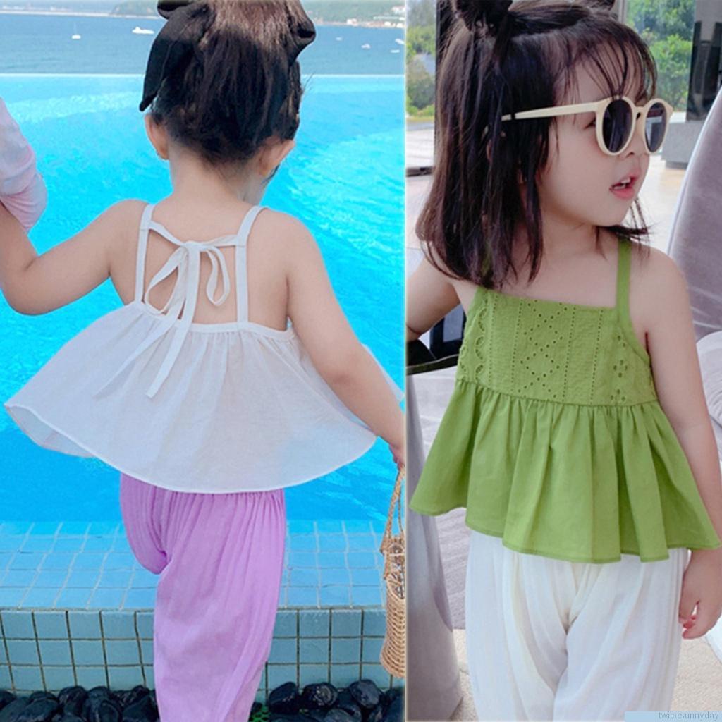 Áo croptop hai dây mềm mại màu trơn thời trang mùa hè cho bé gái