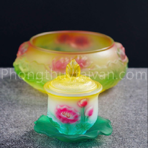 Chum Ly Nước "chạm NỔI" Lưu Ly HOA SEN cao cấp 8cm-10cm