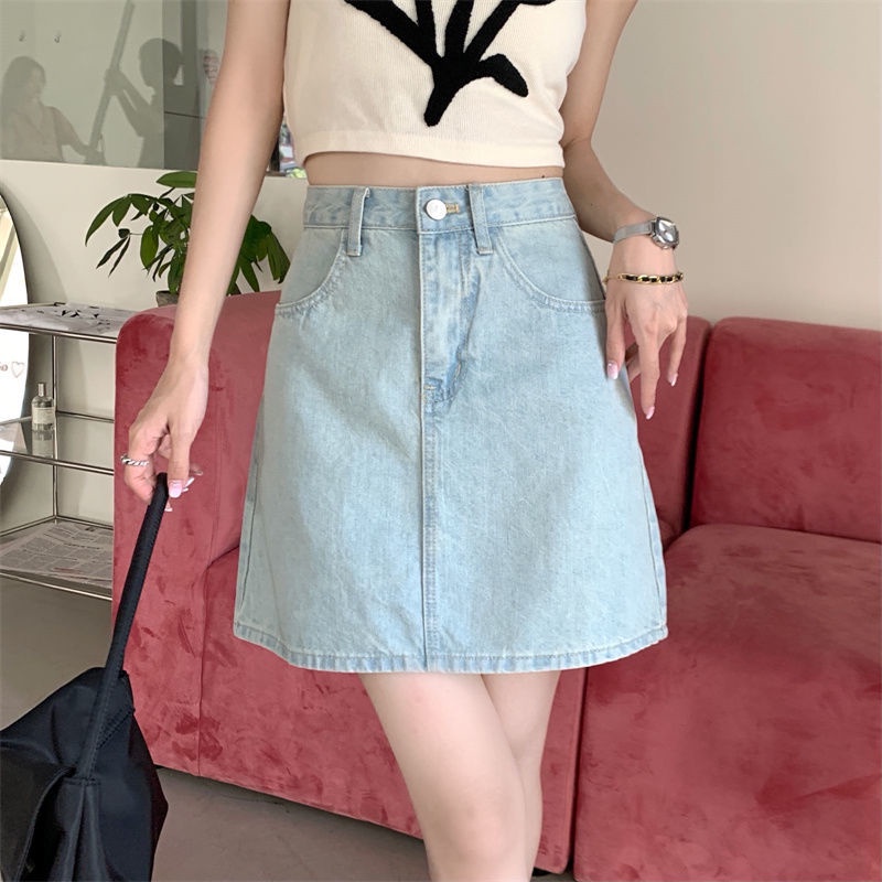 Chân váy jean Chữ A Lưng Cao Thêu Hoa Phong Cách Cổ Điển Thời Trang Mùa Hè Mới Dành Cho Nữ