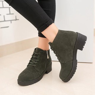 FREESHIP TỪ 99K_Boot Nữ Cao Cổ Đế 6cm Bốt Da Lộn Đẹp Ms SB02 Màu Rêu - Kèm Ảnh Tự Chụp