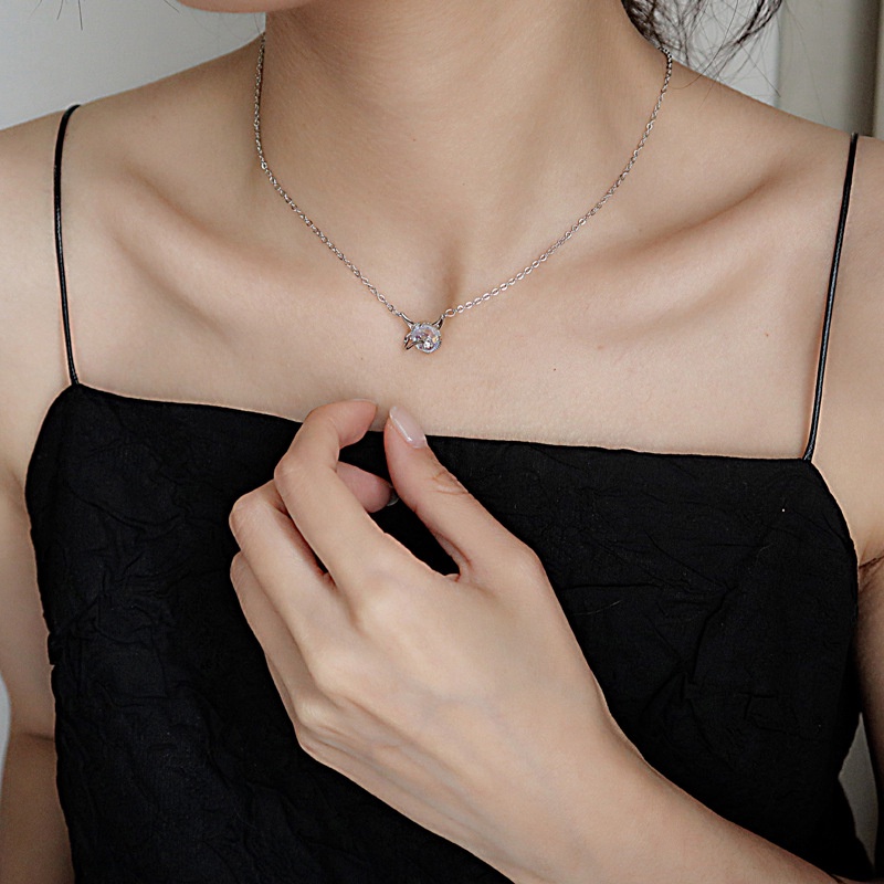 Dây chuyền mèo mặt pha lê MS375