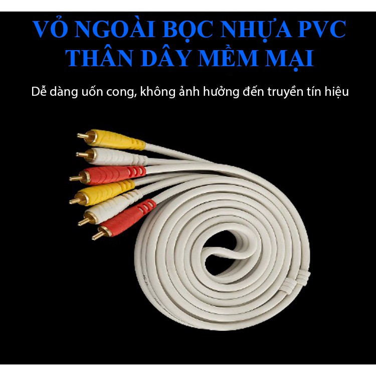 Cáp loa AV 6 đầu bông sen (AV/RCA) dài 1.5m - 10m dây đúc liền mạch và co giãn tốt, đầu cắm mạ vàng