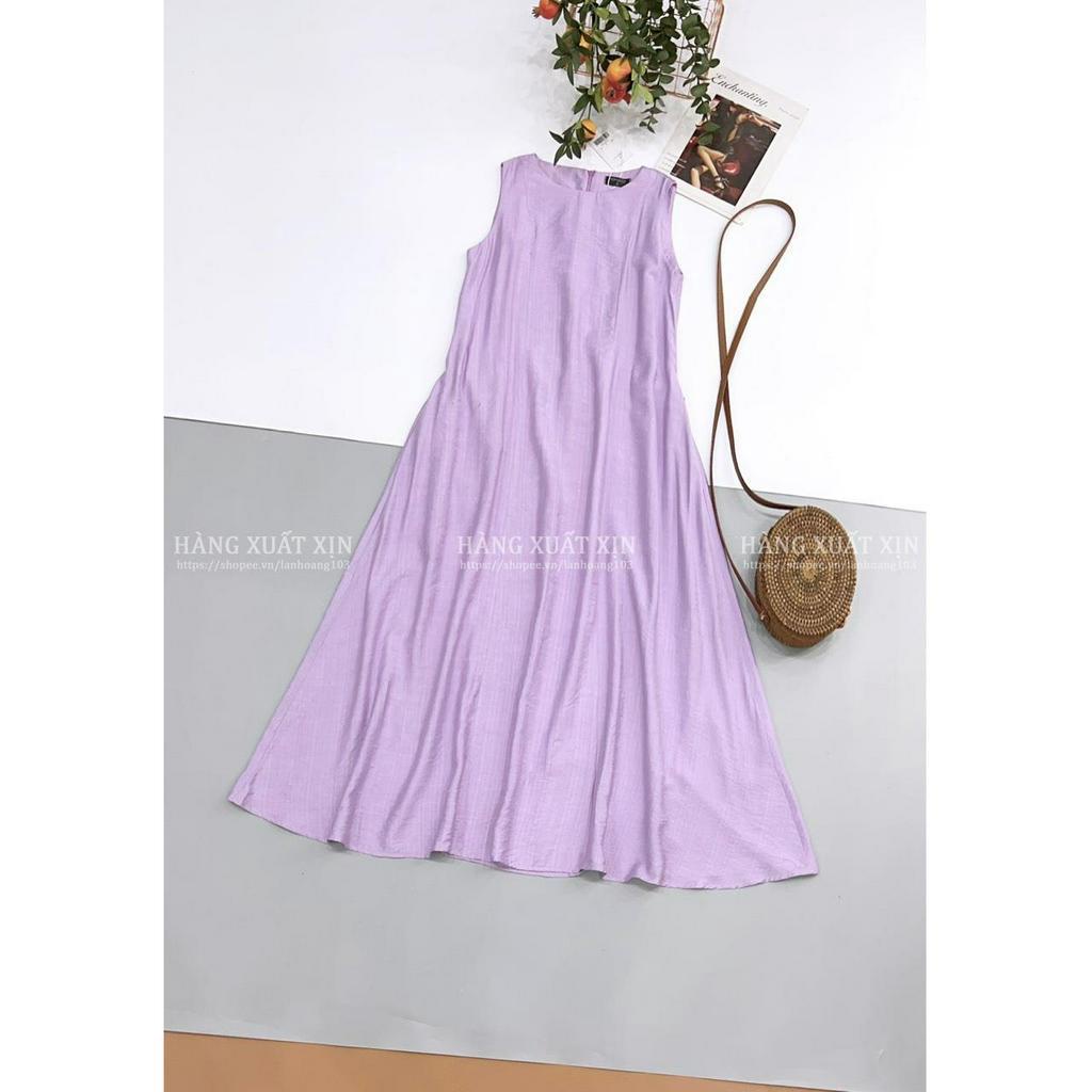 Váy suông tím TOP.SHOP kèm đai vải đũi mềm mát