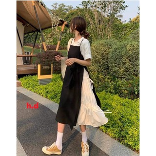 Sét yếm buộc eo phối váy trắng HARIQUEEN