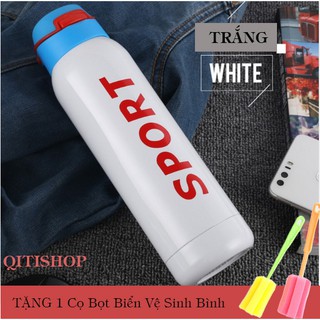 Bình Giữ Nhiệt Sport INOX 304 - 500ml Có Ống Hút [5 Màu] (TẶNG Cọ Bọt Biển Vệ Sinh Bình)