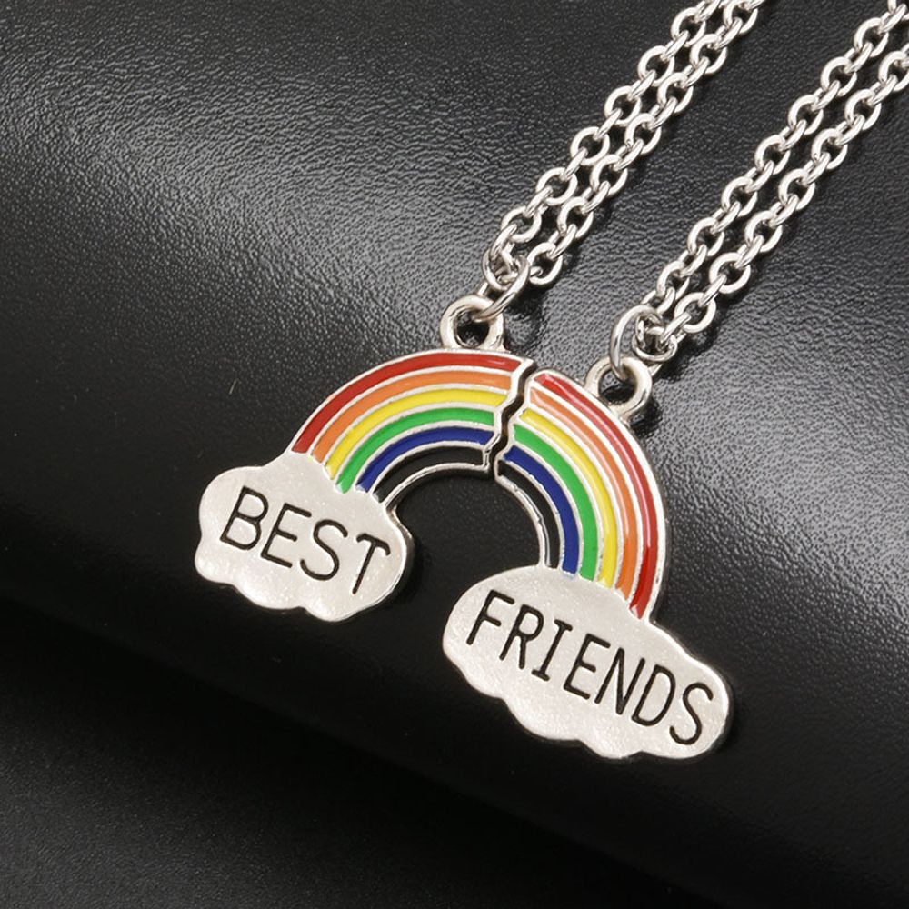 Vòng cổ Mặt Hình Trái Tim Màu Cầu Vồng In Chữ Best Friend Phong Cách Cổ Điển Thời Trang