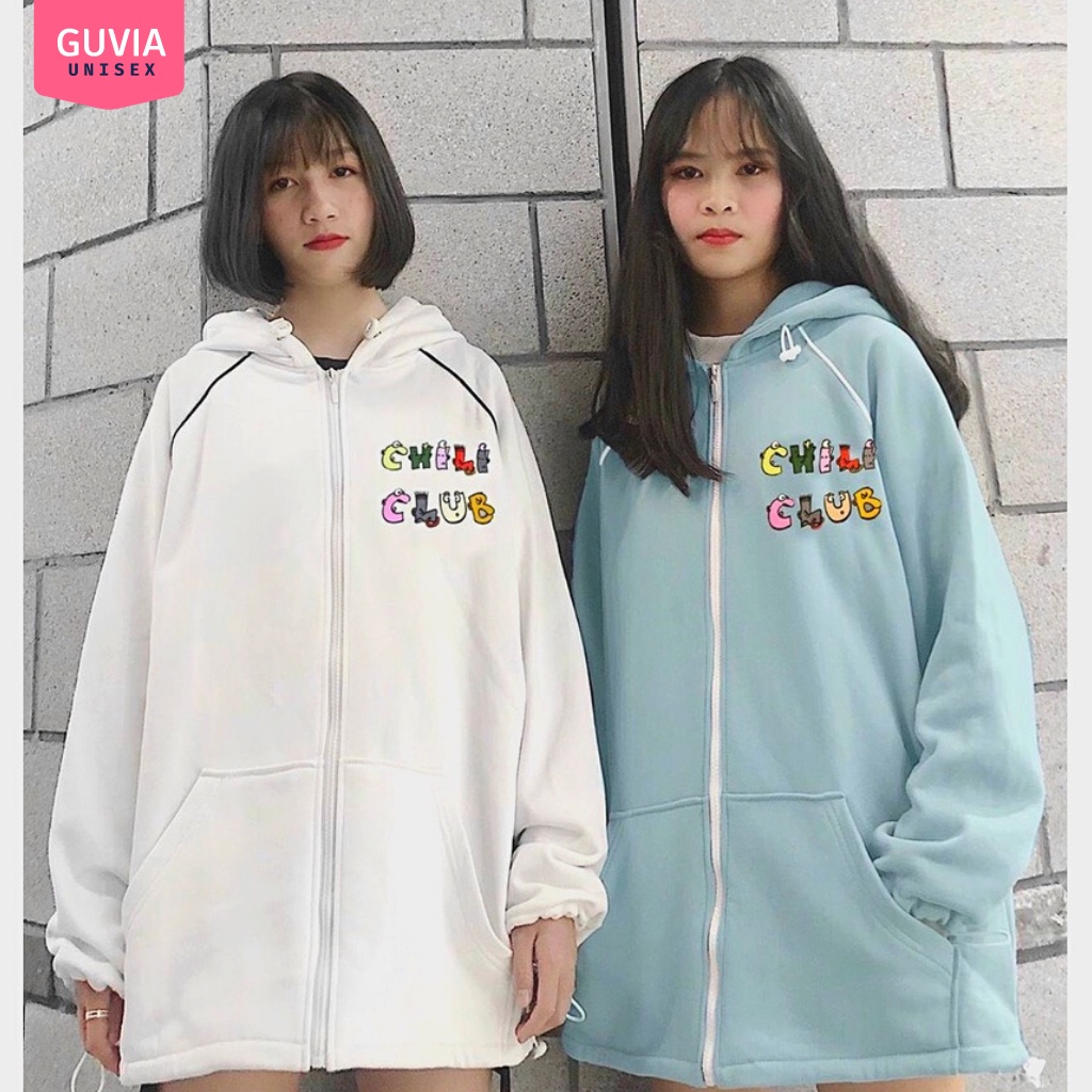 Áo khoác nỉ Hoodie Dây Kéo CHILI CLUB Ulzzang form rộng nam nữ áo nỉ bông Unisex AKN8 Guvia