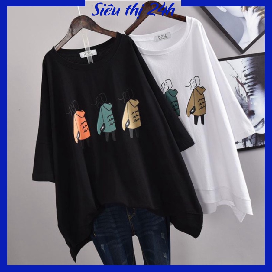 Áo thun form rộng tay lỡ, áo phông unisex Siêu thị 24 giờ, chất liệu vải mềm mát co giãn, họa tiết in hình 3 Cô Gái