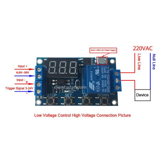 Mạch tạo trễ theo chu kỳ đóng ngắt relay 0 giây - 999 phút