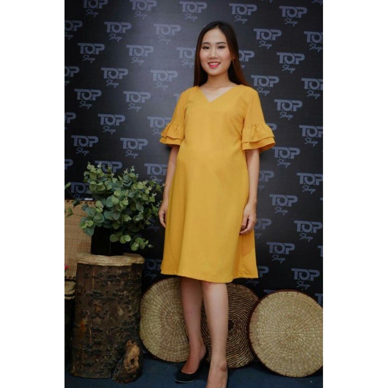 Váy bầu dáng suông tay sếp bèo 2 tầng