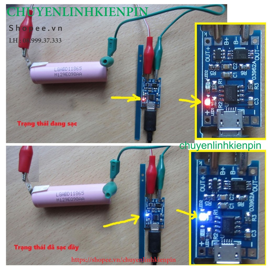 Mạch Sạc Pin TP4056 1A Micro V2- IC Bảo Vệ Quá Dòng- Quá Áp ( BL64_49 )