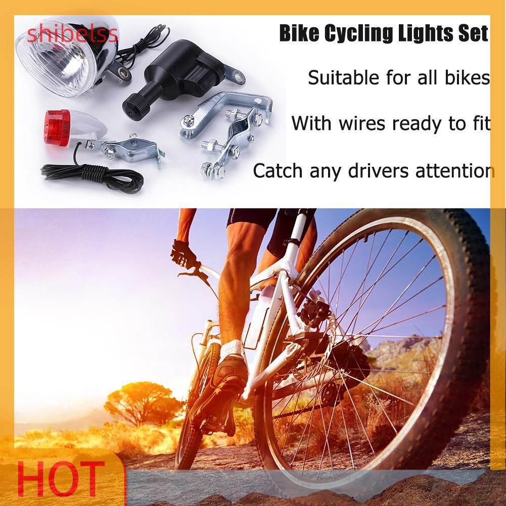 （ʚshibelss）Bike Cycling Dynamo Lights Set Safety No Batteries Needed Headlight Rear