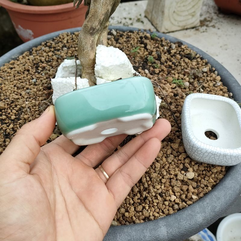 Chậu chữ nhật size nhỏ; men rạn và men ngọc