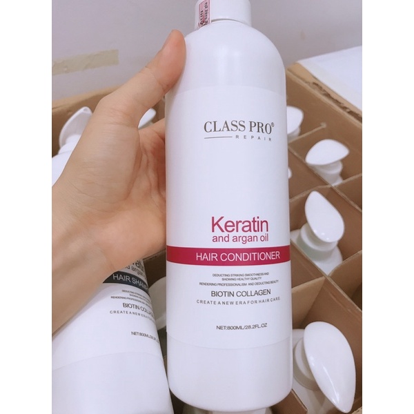 Cặp Dầu Gội Xả Class Pro Keratin Chuyên Phục Hồi Mềm Mượt 800ml x 2